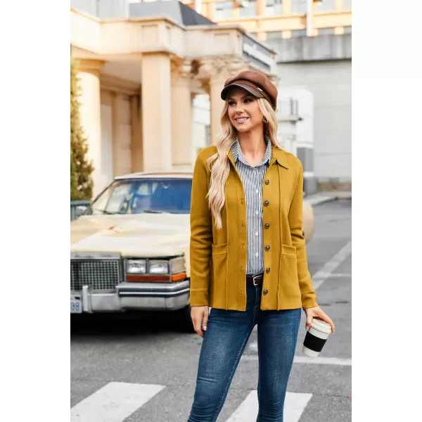 GRACE KARIN Women Casual Cardigan Knit Button Down Shirts Long Sleeve Shacket Jacket with PocketsYellow