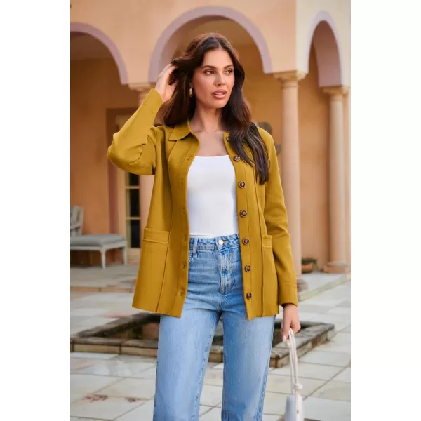 GRACE KARIN Women Casual Cardigan Knit Button Down Shirts Long Sleeve Shacket Jacket with PocketsYellow