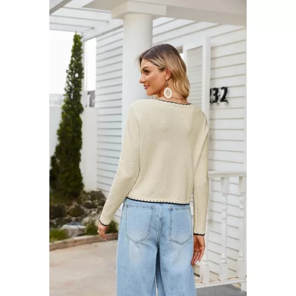 GRACE KARIN Womens Cardigans 2024 Button Down Knit Sweater Contrast Color Lightweight Lady Jackets Fall OutfitsApricot