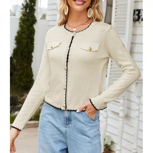 GRACE KARIN Womens Cardigans 2024 Button Down Knit Sweater Contrast Color Lightweight Lady Jackets Fall OutfitsApricot