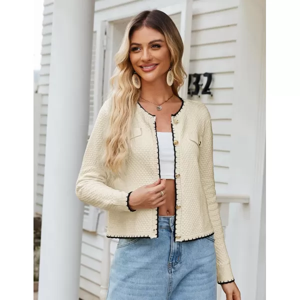 GRACE KARIN Womens Cardigans 2024 Button Down Knit Sweater Contrast Color Lightweight Lady Jackets Fall OutfitsApricot