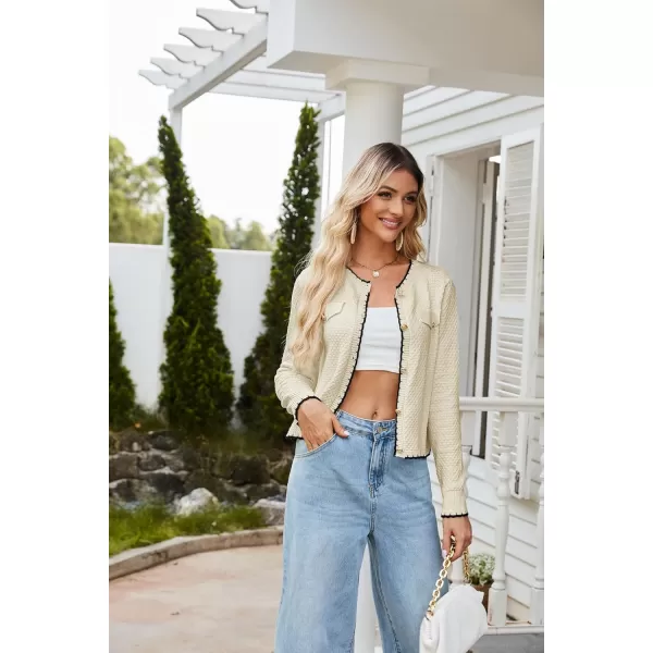 GRACE KARIN Womens Cardigans 2024 Button Down Knit Sweater Contrast Color Lightweight Lady Jackets Fall OutfitsApricot