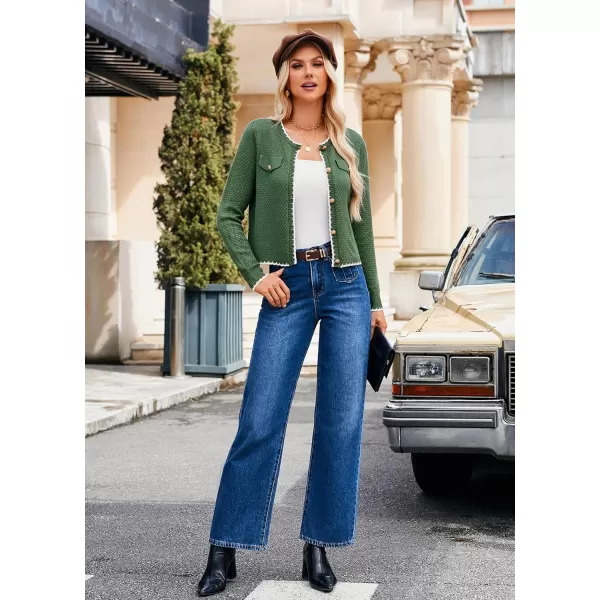 GRACE KARIN Womens Cardigans 2024 Button Down Knit Sweater Contrast Color Lightweight Lady Jackets Fall OutfitsArmy Green