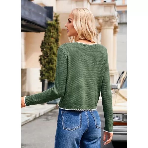 GRACE KARIN Womens Cardigans 2024 Button Down Knit Sweater Contrast Color Lightweight Lady Jackets Fall OutfitsArmy Green