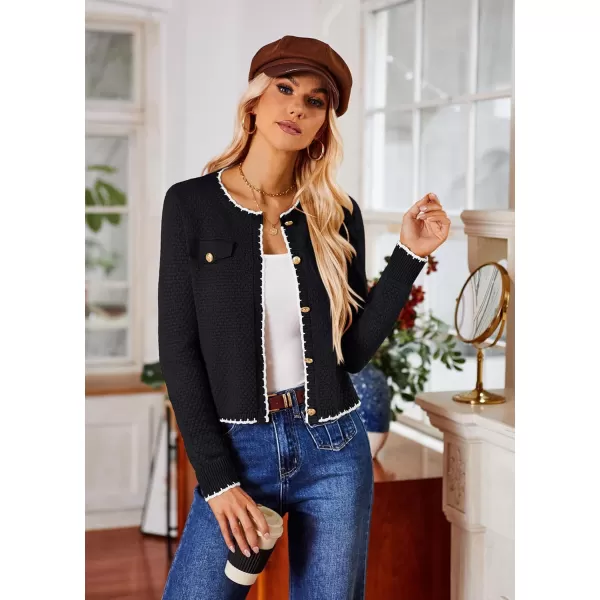 GRACE KARIN Womens Cardigans 2024 Button Down Knit Sweater Contrast Color Lightweight Lady Jackets Fall OutfitsBlack