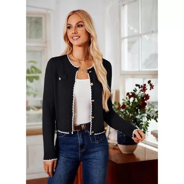 GRACE KARIN Womens Cardigans 2024 Button Down Knit Sweater Contrast Color Lightweight Lady Jackets Fall OutfitsBlack