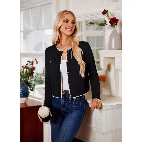 GRACE KARIN Womens Cardigans 2024 Button Down Knit Sweater Contrast Color Lightweight Lady Jackets Fall OutfitsBlack