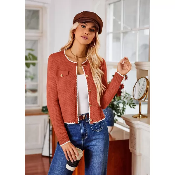 GRACE KARIN Womens Cardigans 2024 Button Down Knit Sweater Contrast Color Lightweight Lady Jackets Fall OutfitsCaramel
