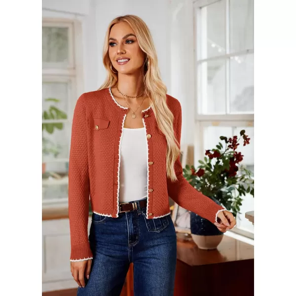 GRACE KARIN Womens Cardigans 2024 Button Down Knit Sweater Contrast Color Lightweight Lady Jackets Fall OutfitsCaramel
