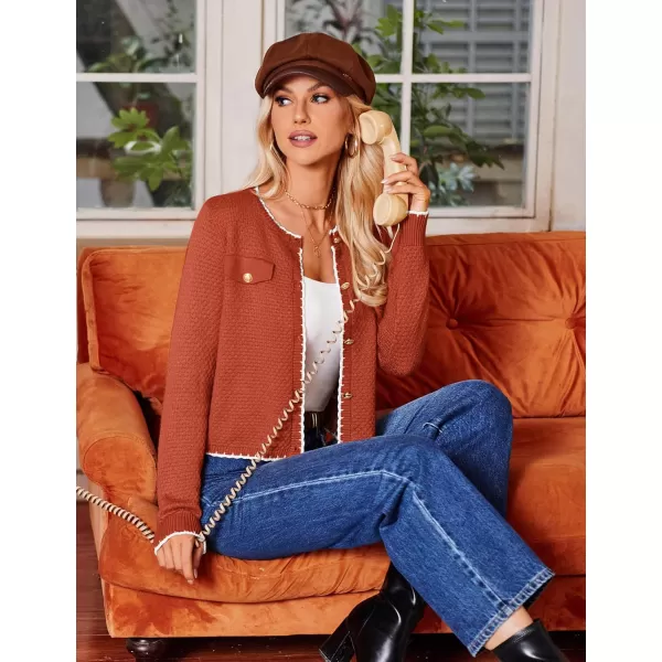 GRACE KARIN Womens Cardigans 2024 Button Down Knit Sweater Contrast Color Lightweight Lady Jackets Fall OutfitsCaramel