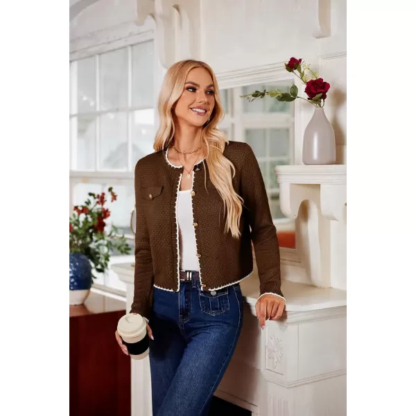 GRACE KARIN Womens Cardigans 2024 Button Down Knit Sweater Contrast Color Lightweight Lady Jackets Fall OutfitsCoffee