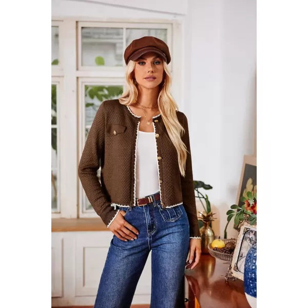 GRACE KARIN Womens Cardigans 2024 Button Down Knit Sweater Contrast Color Lightweight Lady Jackets Fall OutfitsCoffee