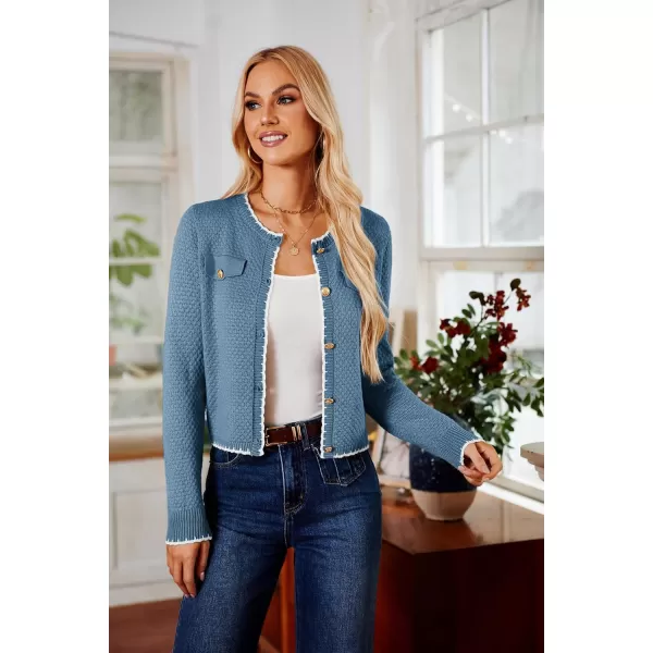 GRACE KARIN Womens Cardigans 2024 Button Down Knit Sweater Contrast Color Lightweight Lady Jackets Fall OutfitsGray Blue