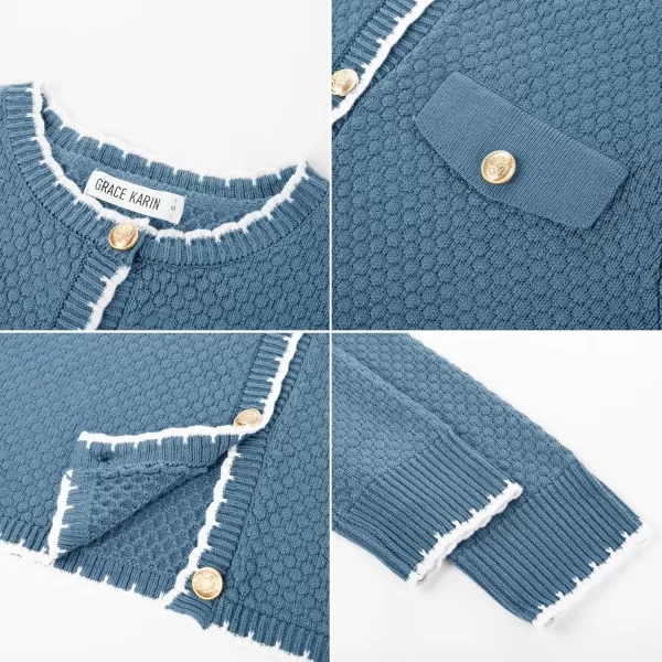 GRACE KARIN Womens Cardigans 2024 Button Down Knit Sweater Contrast Color Lightweight Lady Jackets Fall OutfitsGray Blue