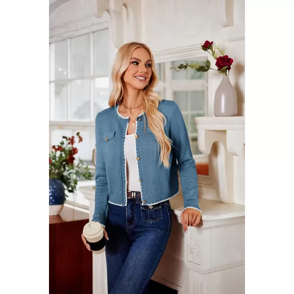 GRACE KARIN Womens Cardigans 2024 Button Down Knit Sweater Contrast Color Lightweight Lady Jackets Fall OutfitsGray Blue