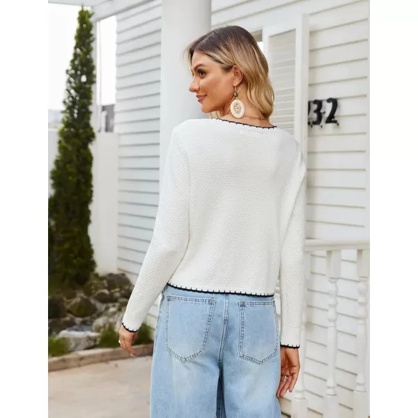GRACE KARIN Womens Cardigans 2024 Button Down Knit Sweater Contrast Color Lightweight Lady Jackets Fall OutfitsIvory
