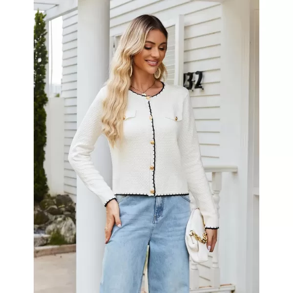 GRACE KARIN Womens Cardigans 2024 Button Down Knit Sweater Contrast Color Lightweight Lady Jackets Fall OutfitsIvory