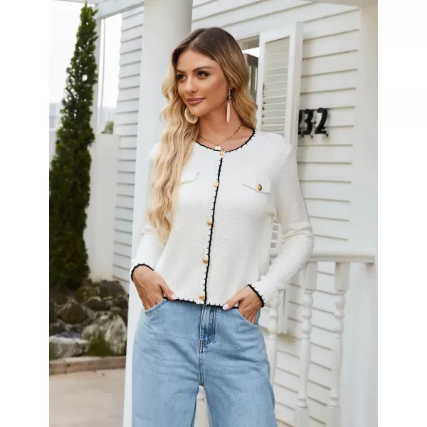 GRACE KARIN Womens Cardigans 2024 Button Down Knit Sweater Contrast Color Lightweight Lady Jackets Fall OutfitsIvory