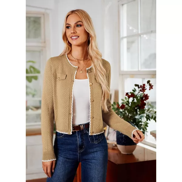 GRACE KARIN Womens Cardigans 2024 Button Down Knit Sweater Contrast Color Lightweight Lady Jackets Fall OutfitsKhaki