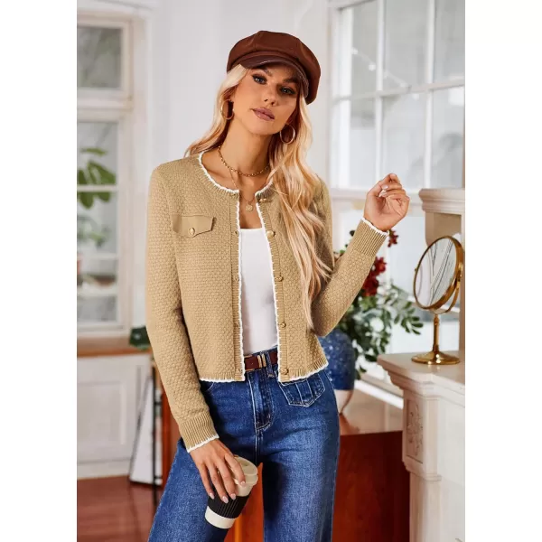 GRACE KARIN Womens Cardigans 2024 Button Down Knit Sweater Contrast Color Lightweight Lady Jackets Fall OutfitsKhaki