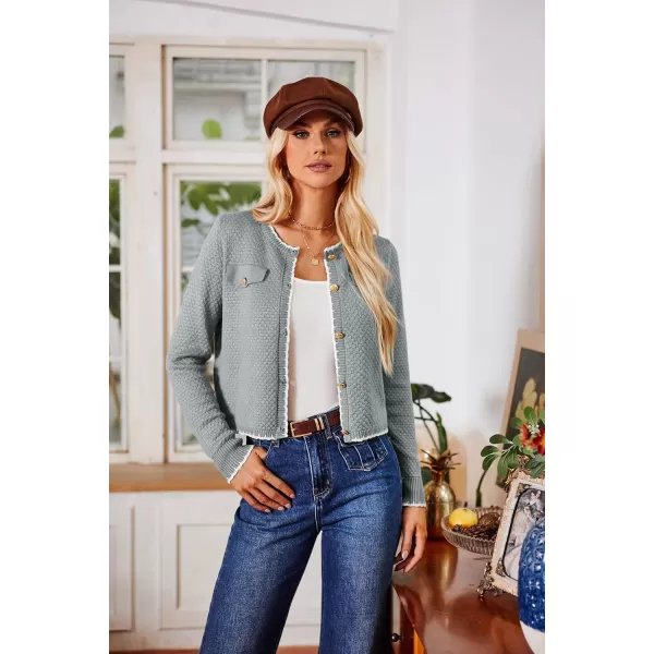 GRACE KARIN Womens Cardigans 2024 Button Down Knit Sweater Contrast Color Lightweight Lady Jackets Fall OutfitsLight Gray