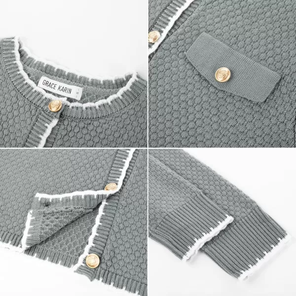 GRACE KARIN Womens Cardigans 2024 Button Down Knit Sweater Contrast Color Lightweight Lady Jackets Fall OutfitsLight Gray