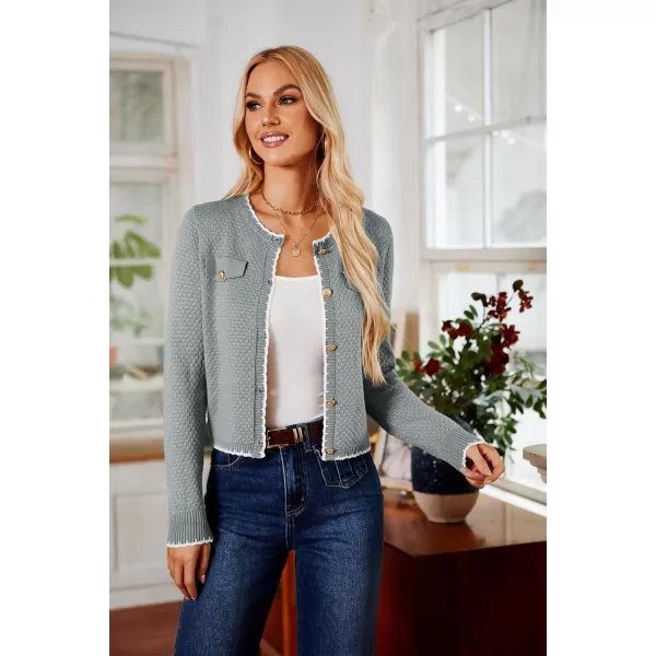 GRACE KARIN Womens Cardigans 2024 Button Down Knit Sweater Contrast Color Lightweight Lady Jackets Fall OutfitsLight Gray
