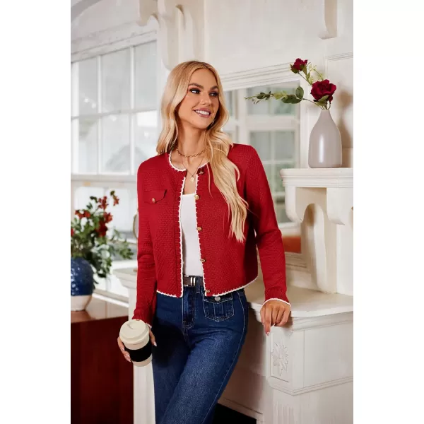GRACE KARIN Womens Cardigans 2024 Button Down Knit Sweater Contrast Color Lightweight Lady Jackets Fall OutfitsRed