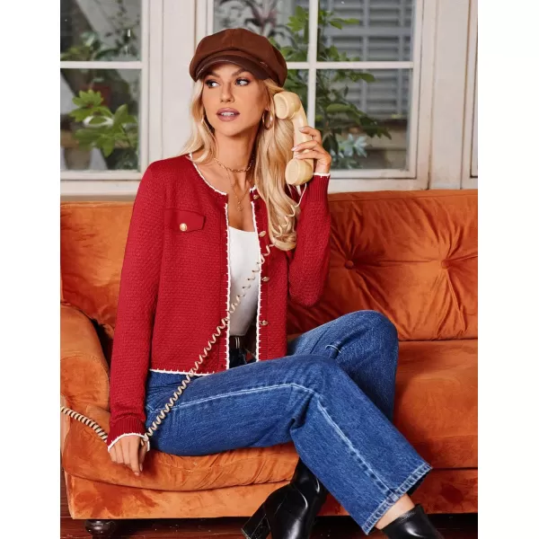 GRACE KARIN Womens Cardigans 2024 Button Down Knit Sweater Contrast Color Lightweight Lady Jackets Fall OutfitsRed