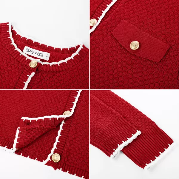 GRACE KARIN Womens Cardigans 2024 Button Down Knit Sweater Contrast Color Lightweight Lady Jackets Fall OutfitsRed