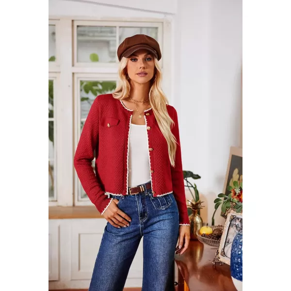 GRACE KARIN Womens Cardigans 2024 Button Down Knit Sweater Contrast Color Lightweight Lady Jackets Fall OutfitsRed