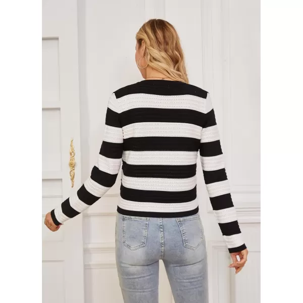 GRACE KARIN Womens Cardigans 2024 Open Front Button Down Knit Sweater Lightweight Lady Jackets Fall OutfitsBlack White Stripe