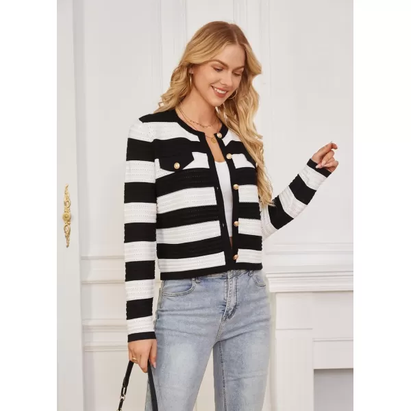 GRACE KARIN Womens Cardigans 2024 Open Front Button Down Knit Sweater Lightweight Lady Jackets Fall OutfitsBlack White Stripe