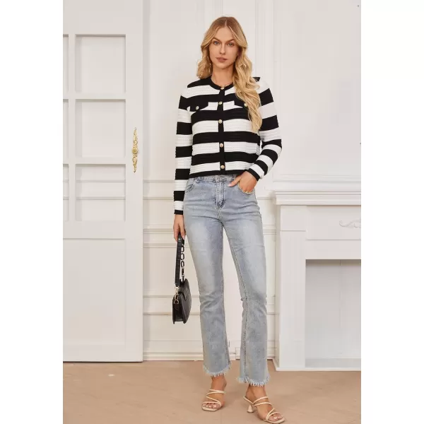 GRACE KARIN Womens Cardigans 2024 Open Front Button Down Knit Sweater Lightweight Lady Jackets Fall OutfitsBlack White Stripe
