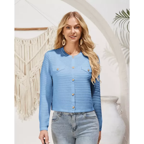 GRACE KARIN Womens Cardigans 2024 Open Front Button Down Knit Sweater Lightweight Lady Jackets Fall OutfitsBlue
