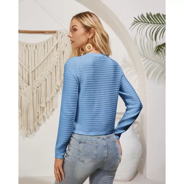 GRACE KARIN Womens Cardigans 2024 Open Front Button Down Knit Sweater Lightweight Lady Jackets Fall OutfitsBlue