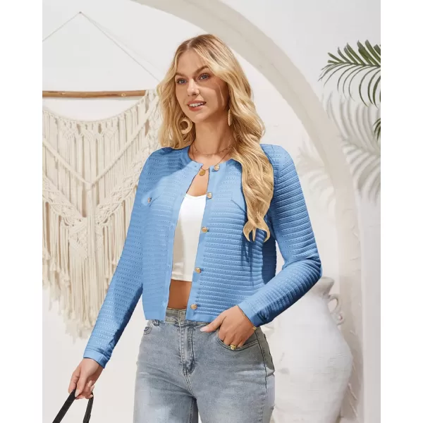 GRACE KARIN Womens Cardigans 2024 Open Front Button Down Knit Sweater Lightweight Lady Jackets Fall OutfitsBlue