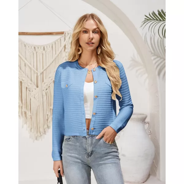 GRACE KARIN Womens Cardigans 2024 Open Front Button Down Knit Sweater Lightweight Lady Jackets Fall OutfitsBlue