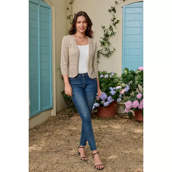 GRACE KARIN Womens Cardigans 34 Sleeve Open Front Cropped Cardigan Hollow Out Knit Shrugs for 2024 SummerDark Apricot