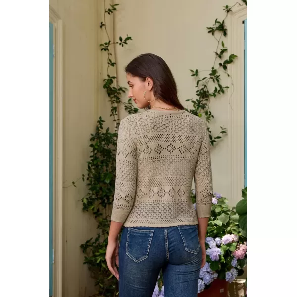 GRACE KARIN Womens Cardigans 34 Sleeve Open Front Cropped Cardigan Hollow Out Knit Shrugs for 2024 SummerDark Apricot