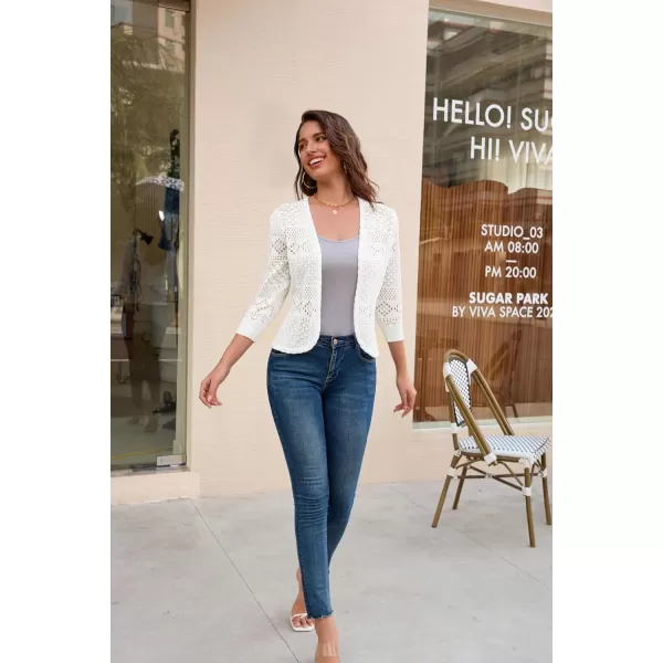 GRACE KARIN Womens Cardigans 34 Sleeve Open Front Cropped Cardigan Hollow Out Knit Shrugs for 2024 SummerIvory White