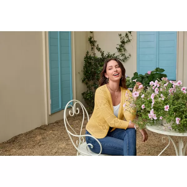 GRACE KARIN Womens Cardigans 34 Sleeve Open Front Cropped Cardigan Hollow Out Knit Shrugs for 2024 SummerLight Yellow
