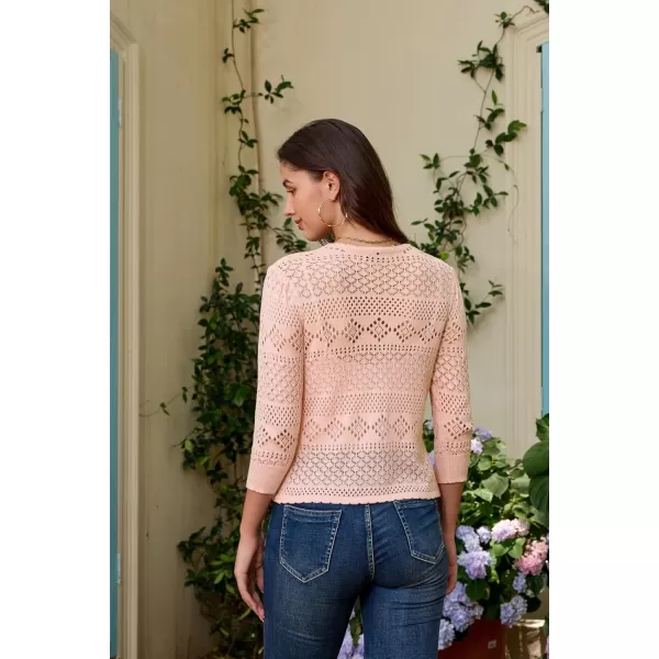 GRACE KARIN Womens Cardigans 34 Sleeve Open Front Cropped Cardigan Hollow Out Knit Shrugs for 2024 SummerPink