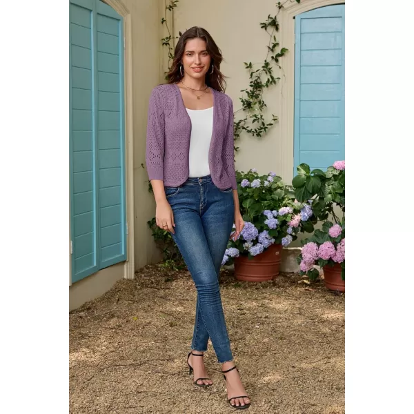 GRACE KARIN Womens Cardigans 34 Sleeve Open Front Cropped Cardigan Hollow Out Knit Shrugs for 2024 SummerPurple