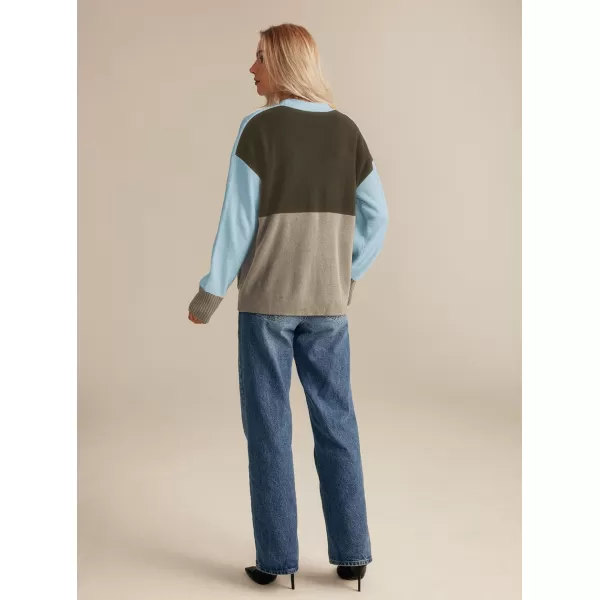 GRACE KARIN Womens Color Block Cardigan Sweater Long Sleeve Oversized Buttons Cardigans 2024 Fall Outfits with PocketsGray Blue