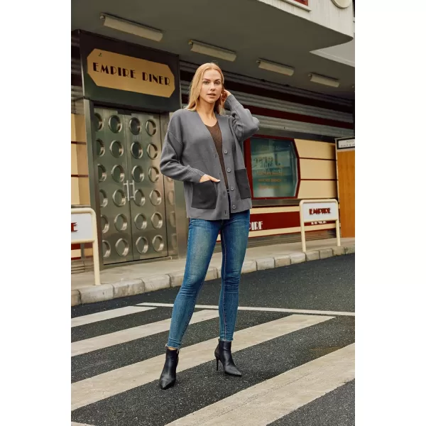 GRACE KARIN Womens Color Block Cardigan Sweater Long Sleeve Oversized Buttons Cardigans 2024 Fall Outfits with PocketsLight Gray