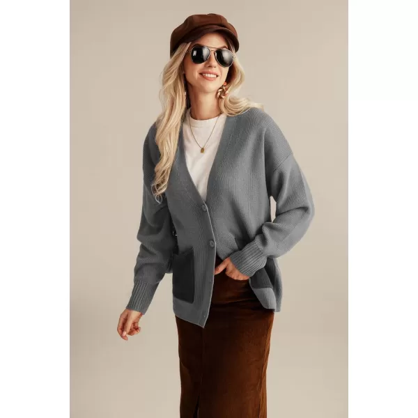 GRACE KARIN Womens Color Block Cardigan Sweater Long Sleeve Oversized Buttons Cardigans 2024 Fall Outfits with PocketsLight Gray