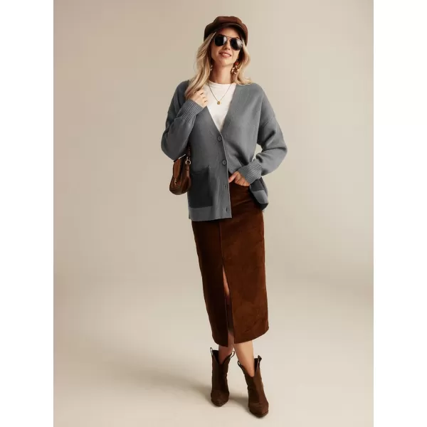 GRACE KARIN Womens Color Block Cardigan Sweater Long Sleeve Oversized Buttons Cardigans 2024 Fall Outfits with PocketsLight Gray