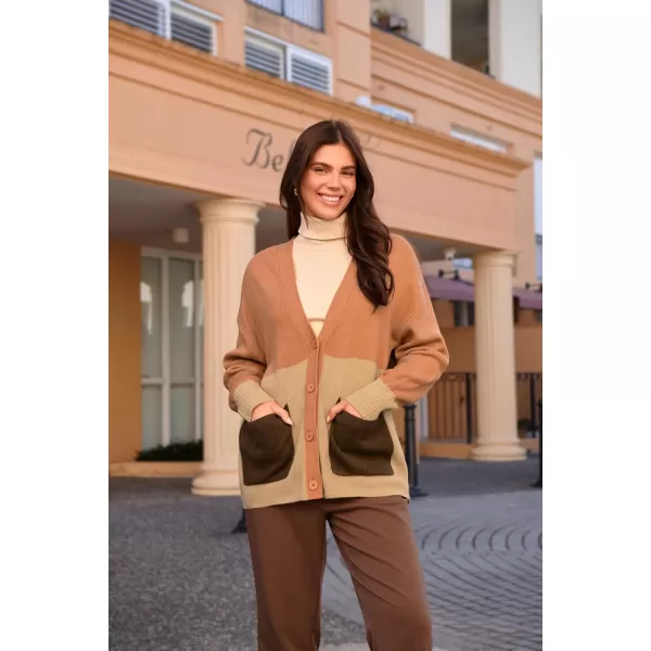 GRACE KARIN Womens Color Block Cardigan Sweater Long Sleeve Oversized Buttons Cardigans 2024 Fall Outfits with PocketsOrange
