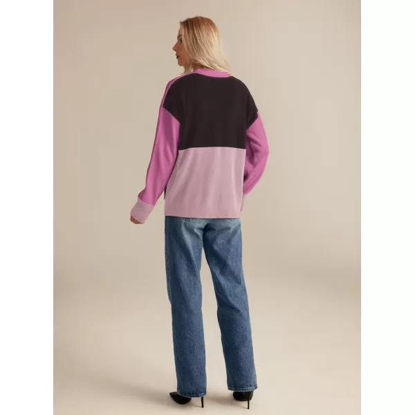 GRACE KARIN Womens Color Block Cardigan Sweater Long Sleeve Oversized Buttons Cardigans 2024 Fall Outfits with PocketsPurple